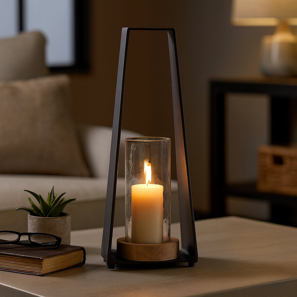 Glass Hurricane Candle Holder, 21" H x 7" W x 5" D