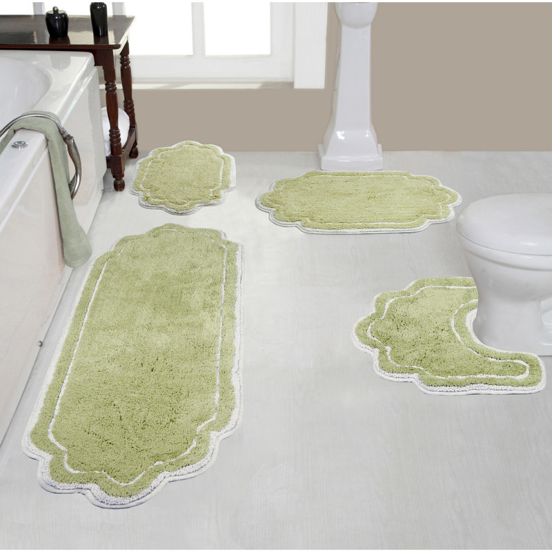 Dobrinsky 100% Cotton Bath Rug and Contour Mat, Machine Washable, Quick Dry, Absorbent - 4 Piece Set, Green