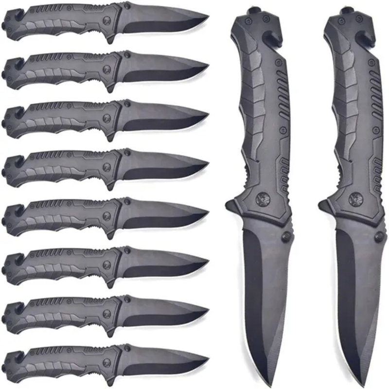 Couteau pliant tactique, paquet de 10, lame de 3,4 po à lame verrouillable avec pince pour le camping extérieur