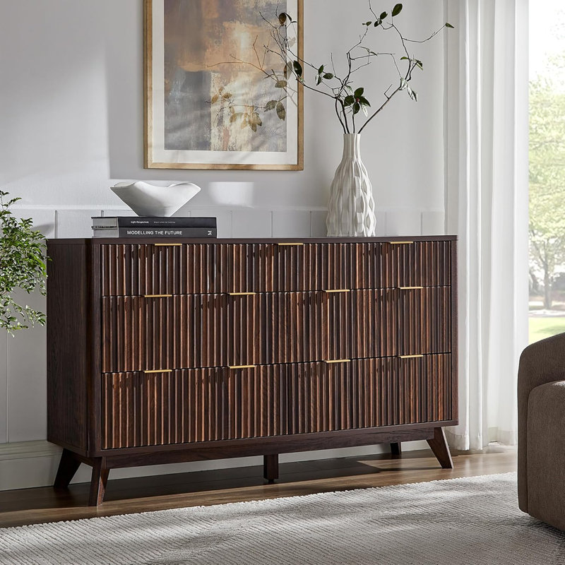 7-drawer Storage Dresser With Fluted Design, Dark Walnut
