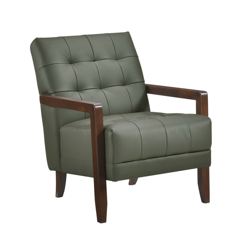 Chaise d'appoint de style moderne en cuir rembourré capitonné avec détail de meubles en bois 1pc, Vert