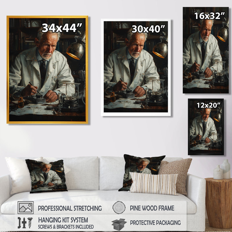 Blanc, noir, microscopique, laboratoire scientifique III - Laboratoires, art mural, salon, Cadre flottant brun, 34" H x 44" W