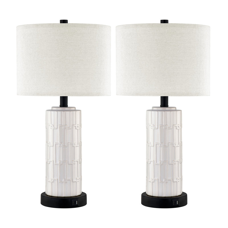 Ginder 23" Ceramics Table Lamp Set with Touch Control, USB Ports