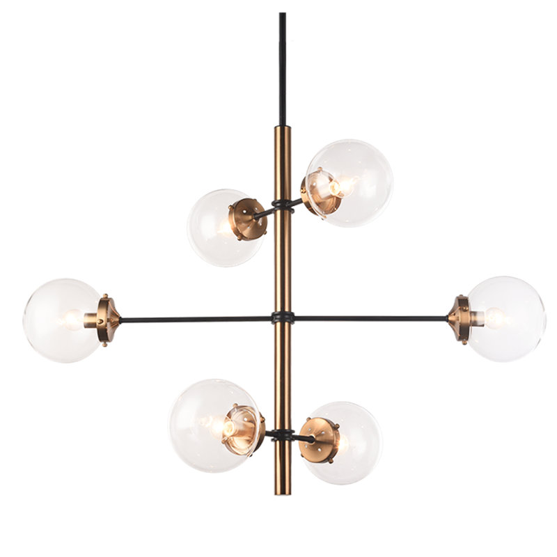 Lustre suspendu modulaire Enchant, Laiton antique, Transparent, H 50 po x l 43 po x P 43 po
