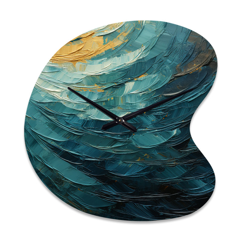 Teal Majestic Motion - Drop Shape Decorative Blue Abstract Spirals Wall Clock, Small
