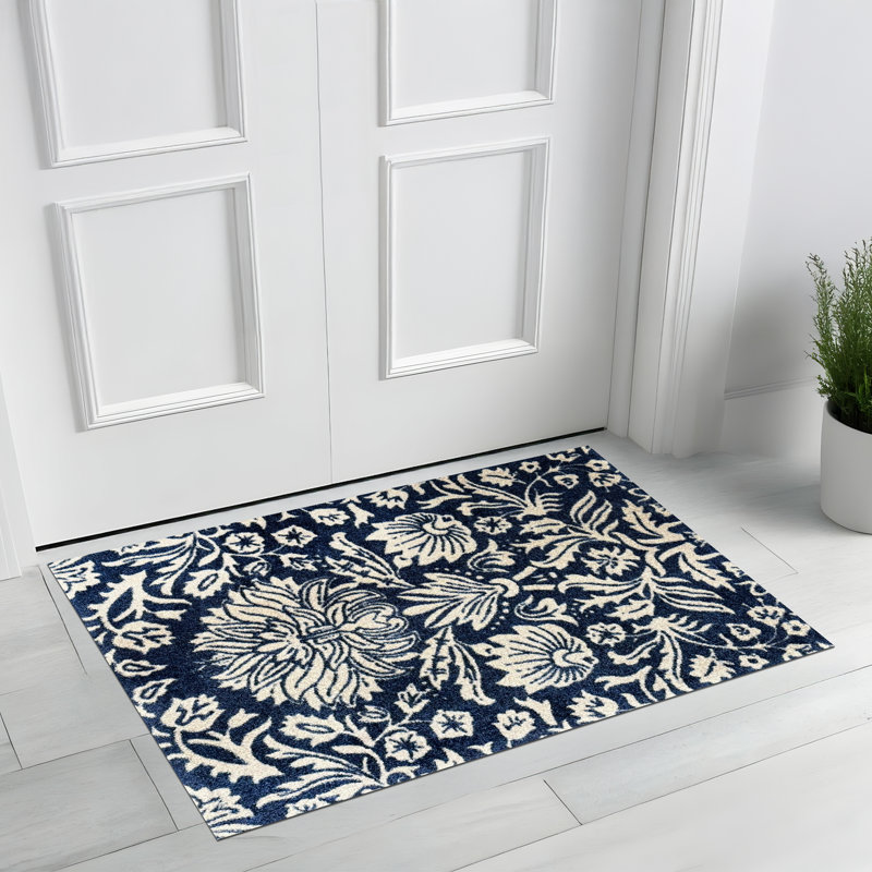 Petit tapis lavable bleu bleuet, Bleu; brun clair, L 28 po x L 20 po