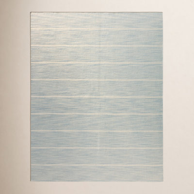 Aldine Blue Beige Hand-Woven Striped Wool Rug