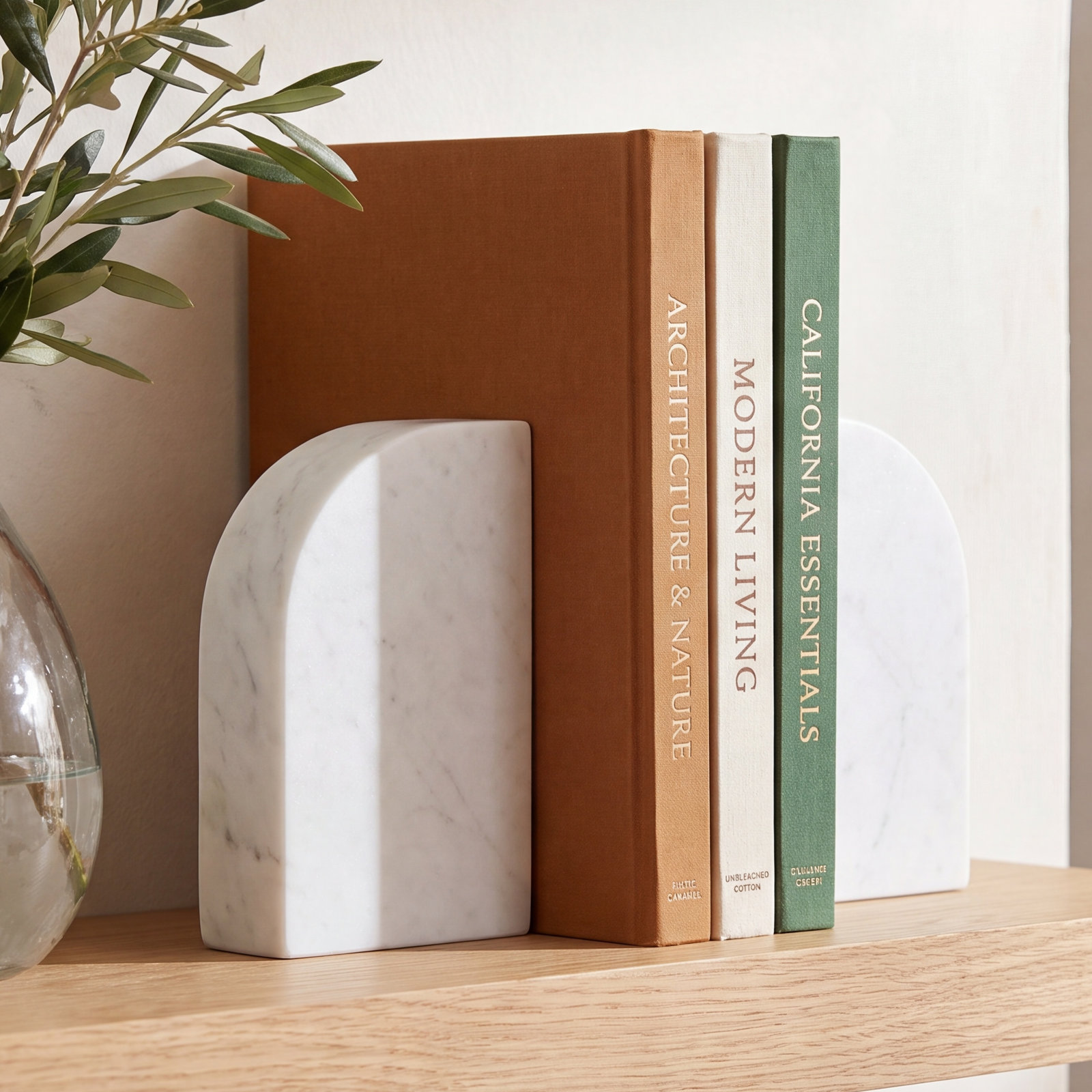 Marble Green Bookends, White