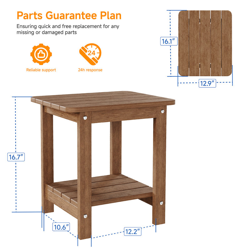 Bertoncini Oval Outdoor Side Table, All-Weather Patio End Table for Deck Backyard Garden, Teak