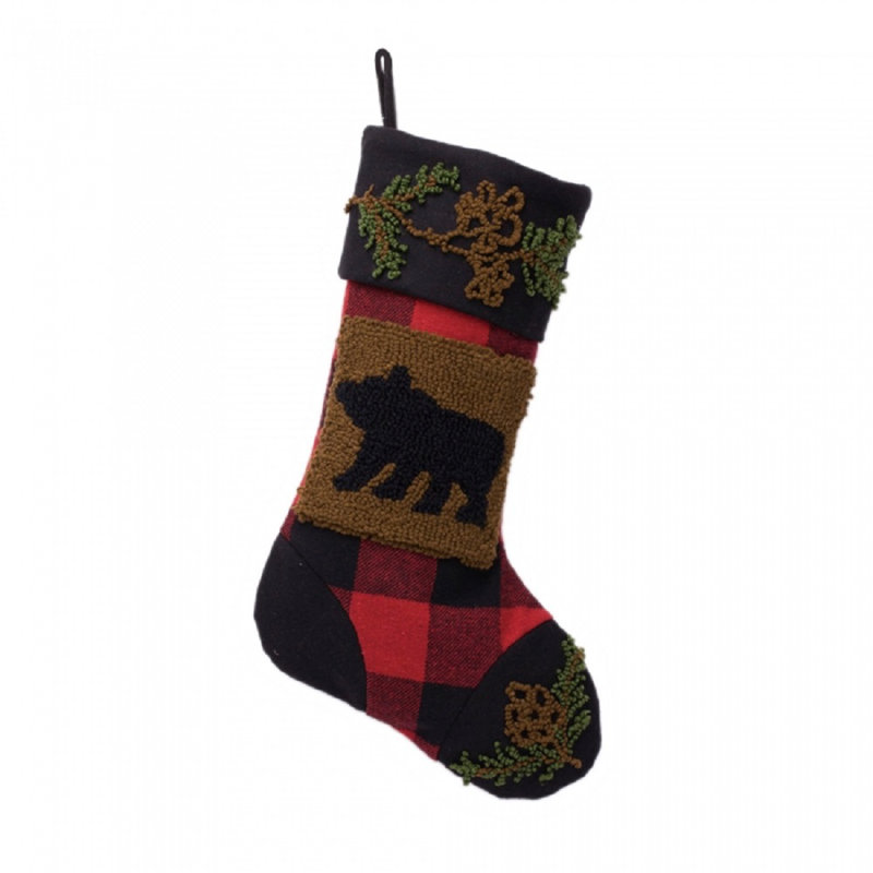 Rug Hooked Bear Stocking