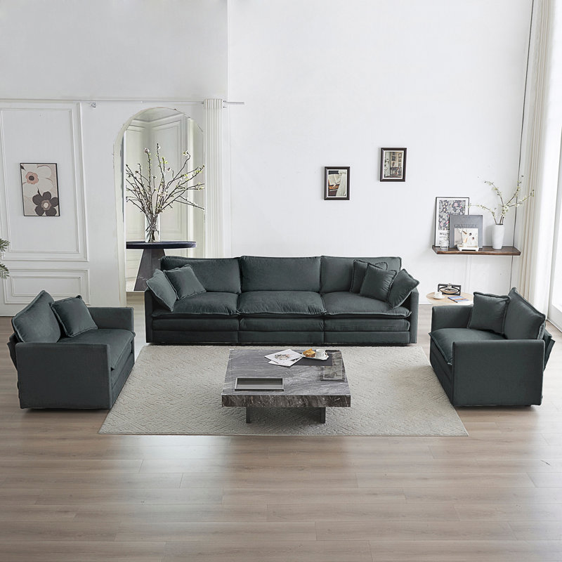 Ensemble de canapé de salon 1, 1, 3 sièges, fauteuil d'appoint, causeuse et canapé à trois places, Gris