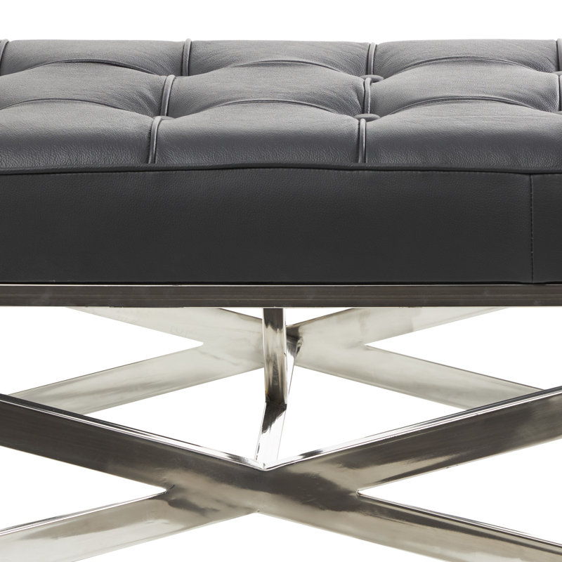 Banc en cuir véritable Branislav, Noir