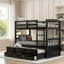 Structure de lit simple superposé au-dessus de lit simple en bois de pin brun avec couchette convertible et tiroirs de rangement, convient aux matelas simples standard