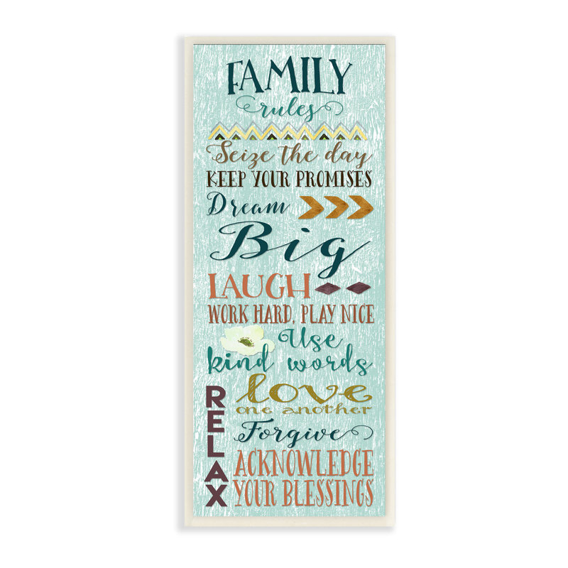 Plaque murale de typographie moderne "family rules"