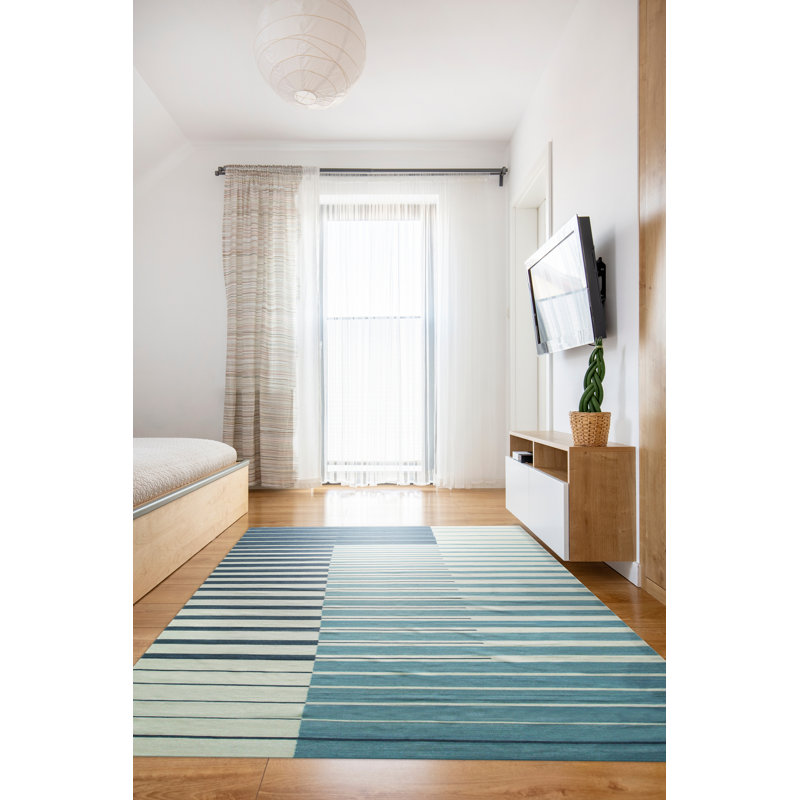 Tapis tissé à la main multicolore en laine tissé à plat multicolore Kishanna, Rectangle de 10 pi x 14 pi
