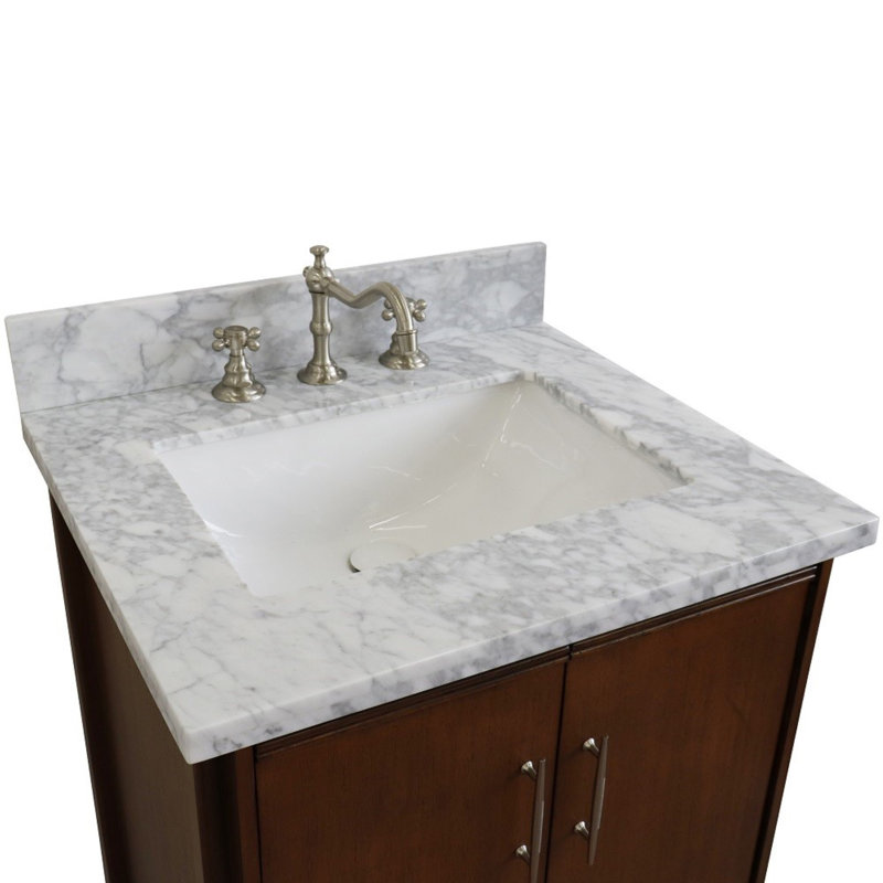 25'' Single Bathroom Vanity with Top, White Carrara Marble