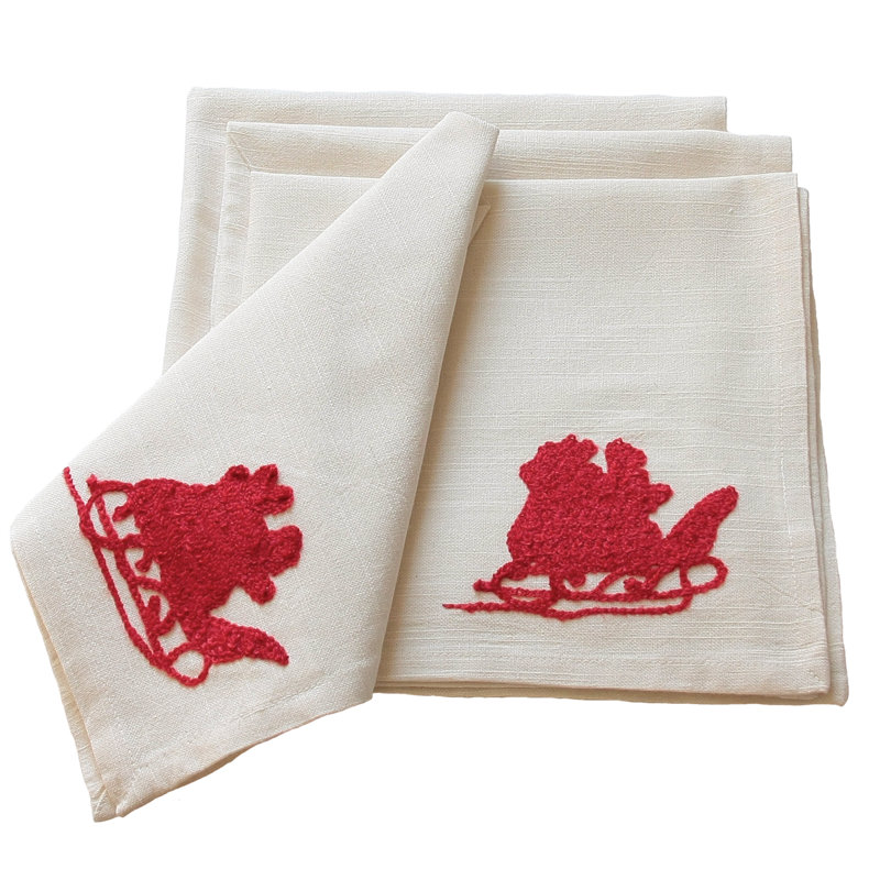 Santa Polyester Embroidered Square Napkin
