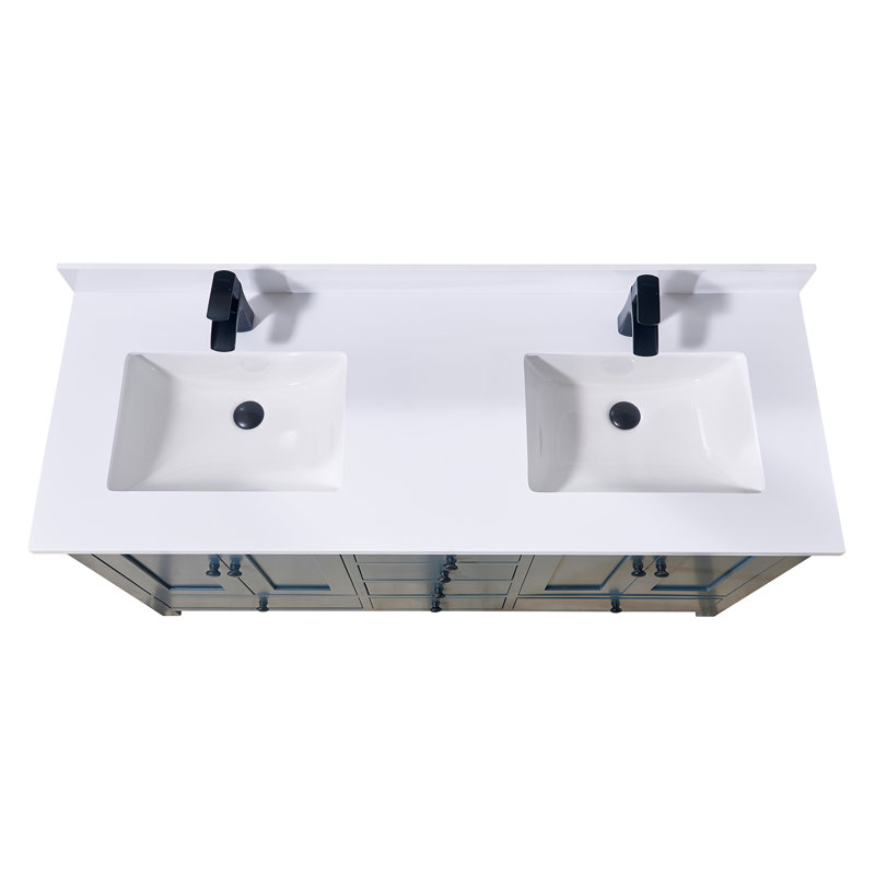 61'' Snow White Ceramic Double Sink Vanity Top