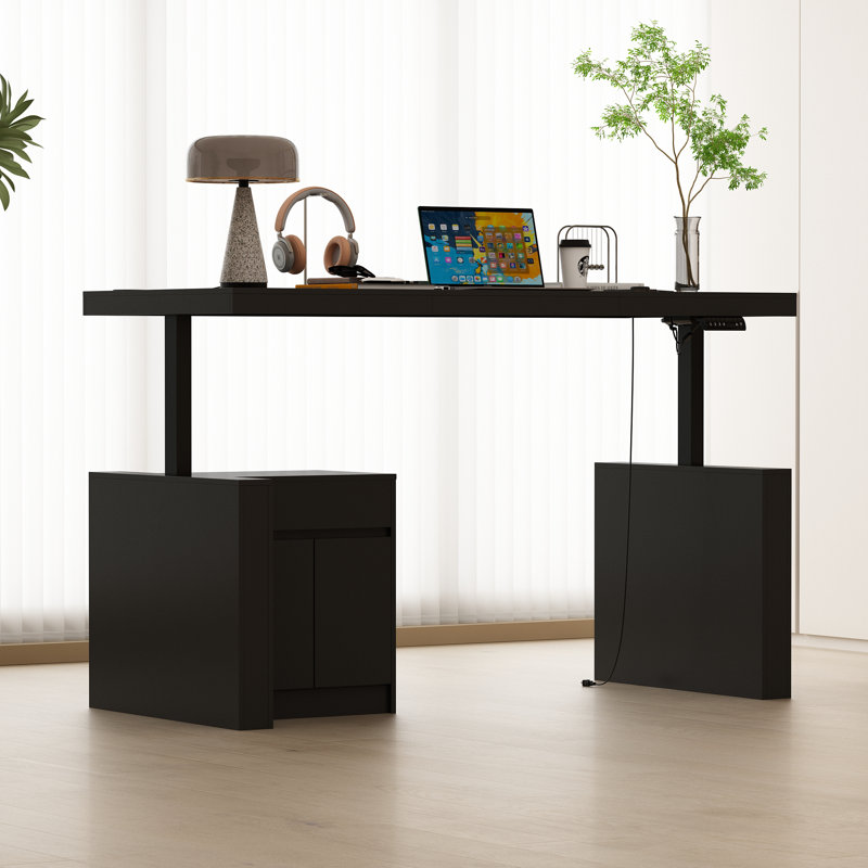 Cyril 71'' W Height Adjustable Standing Desk, Black