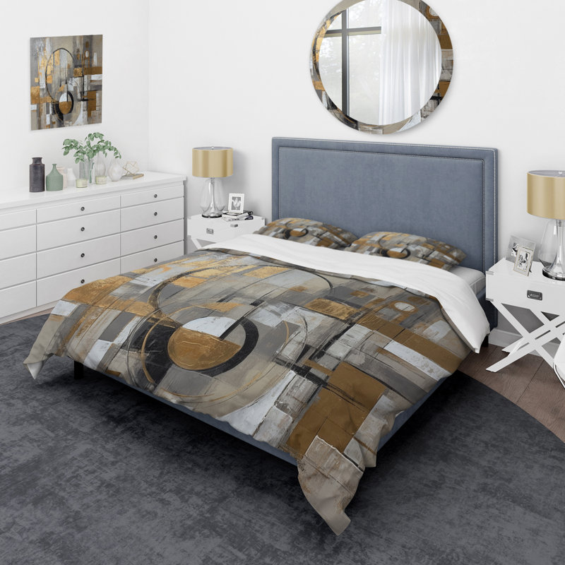 Ensemble de housse de couette en microfibre / polyester doré et gris Radical Simplicity I Bedding