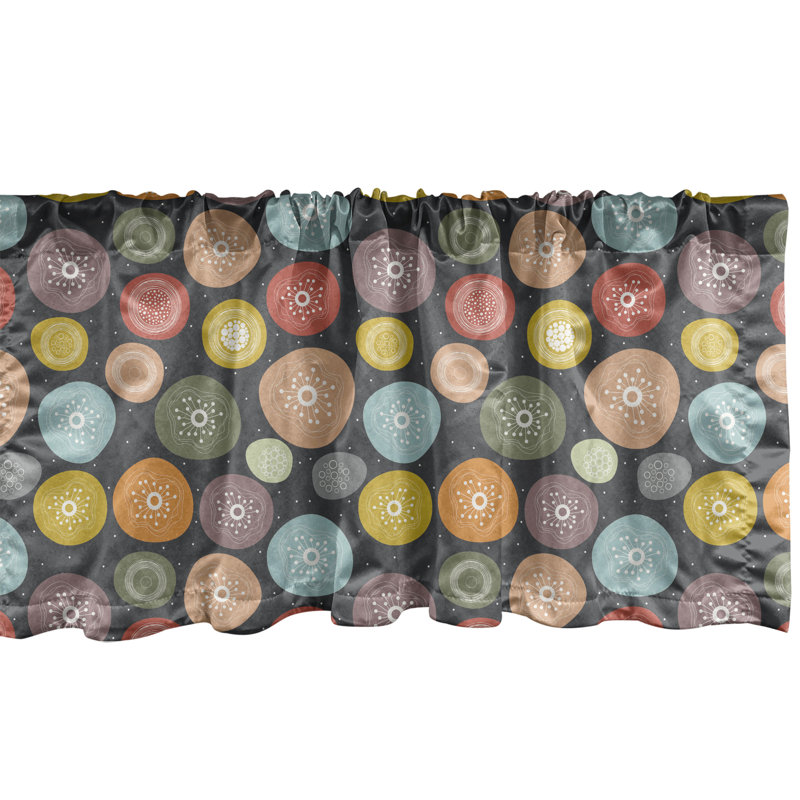 Dark Grey and Multicolor Satin Rod Pocket Valance Set