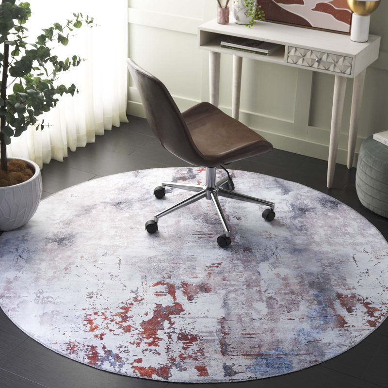 Zoen Performance Machine Washable Abstract Rug, Round 6'