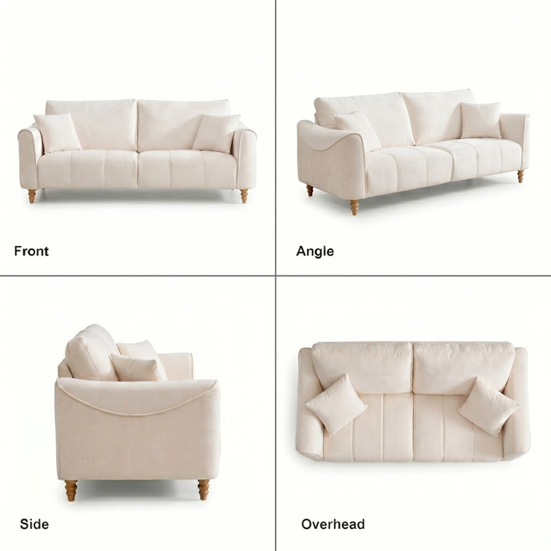 87" Modern Flared Arm Textured Linen Sofa, Beige