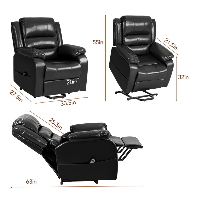 Fauteuil inclinable relevable en similicuir, Similicuir noir