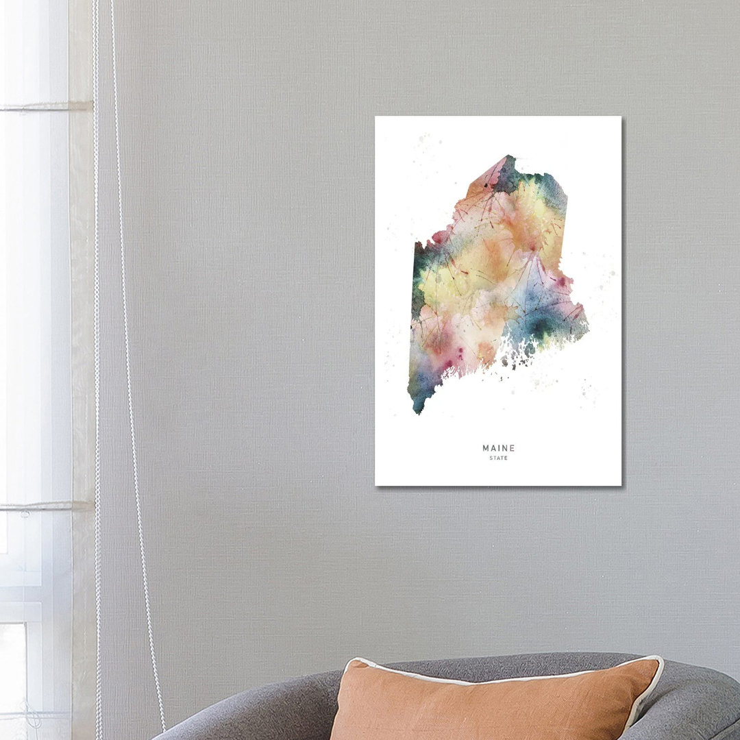 Maine State Watercolor by WallDecorAddict - Wrapped Canvas Gallery-Wrapped Canvas Giclée