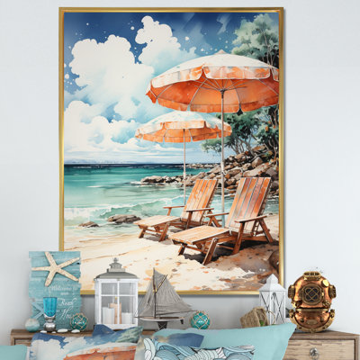«Vintage Beach Chairs Scenery II», reproduction sur toile
