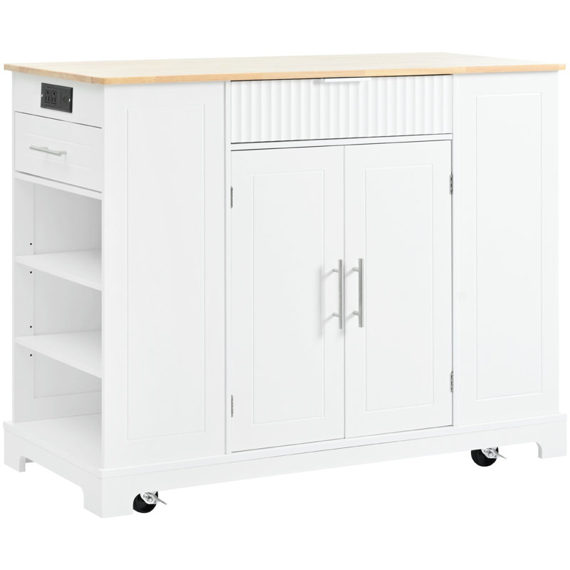 Îlot de cuisine blanc avec rangement interne pour les poubelles, capacité 10, 5 mouvements, 3 tiroirs, Blanc