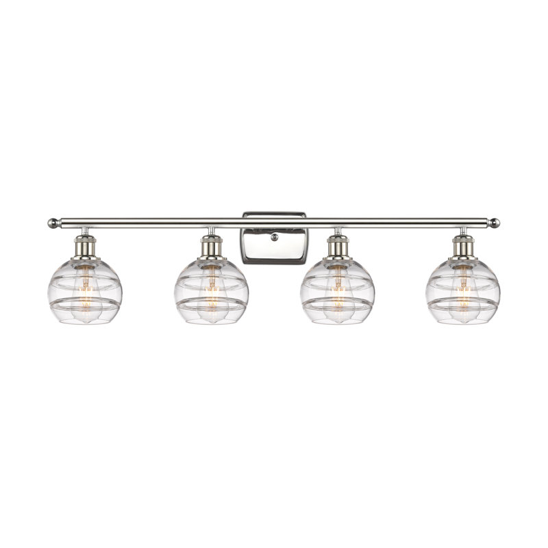 Éclairage pour meuble-lavabo à 4 lumières à intensité variable Chartoff, Transparent, Nickel poli