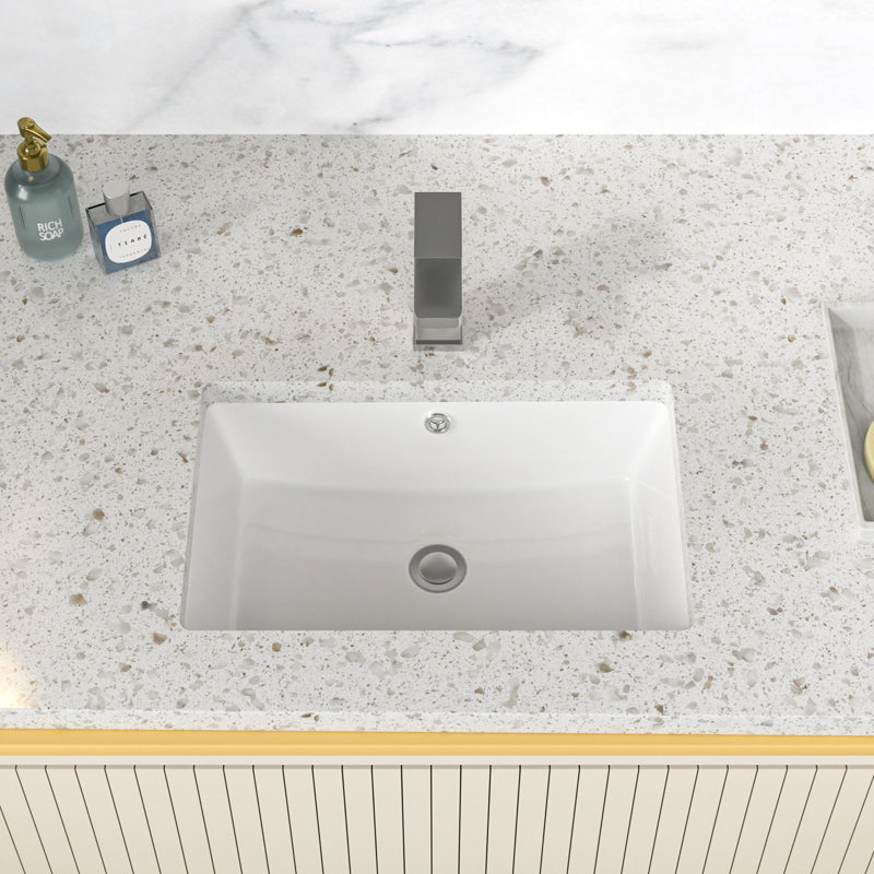 Lavabo de salle de bain rectangulaire encastré en céramique blanc moderne 18 x 13 pouces avec trop-plein