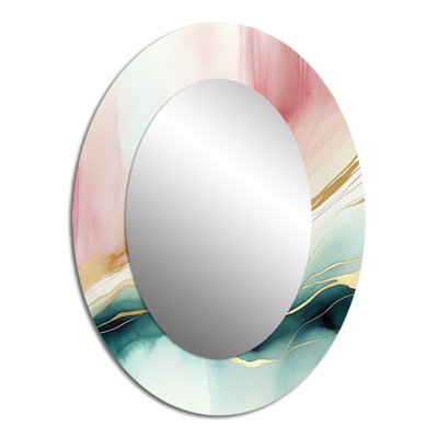 Abstract Geode Pink And Green Marble II - Abstract Oval Decorative Mirror On Metal