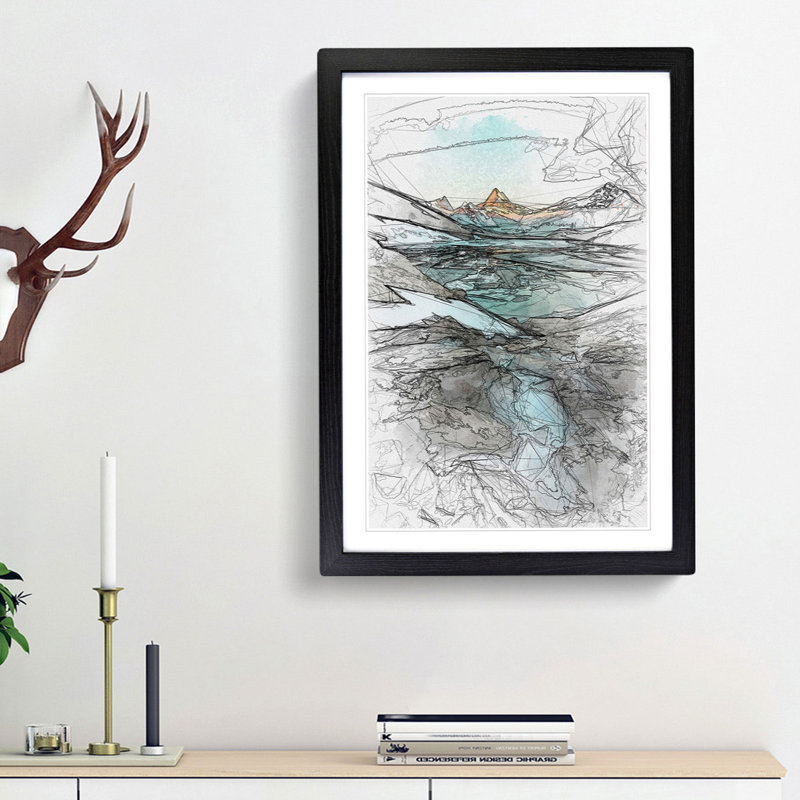 Mountain View in Switzerland in Abstract - Picture Frame Graphic Art Print, 36cm H x 27cm W x 2cm D, Black Framed