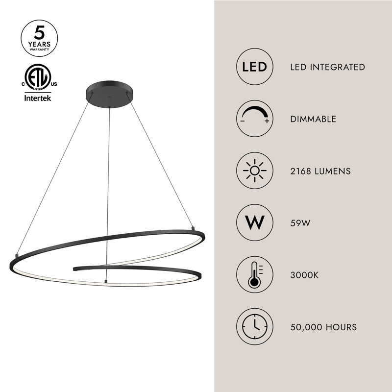 Twist 1 - Light LED Pendant, Black, 129.375" H x 32" W x 32" D