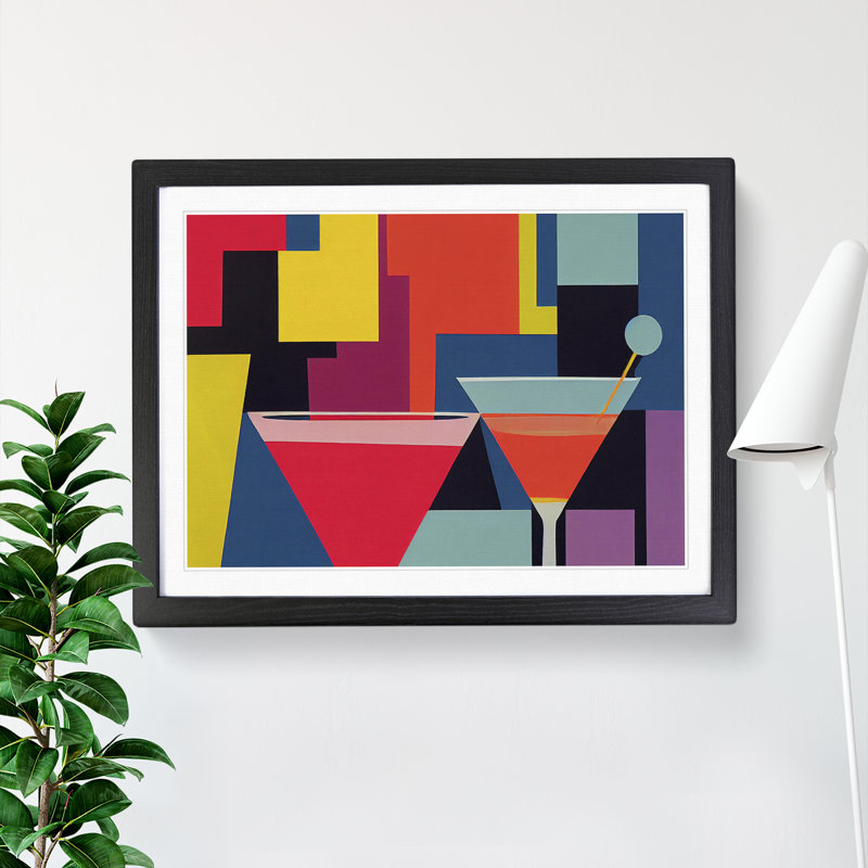 Retro Cocktail Vol.4 - Single Picture Frame Painting, 46cm H x 64cm W x 2cm D, Black Framed