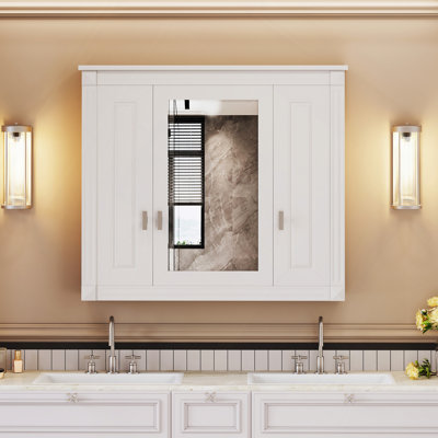 35" X 28" Wall Mounted Bathroom Storage Cabinet, Medicine Cabinet, Modern Bathroom Wall Cabinet With Mirror, Mirror Cabinet With 6 Open Shelves (Not Include Bathroom Vanity )