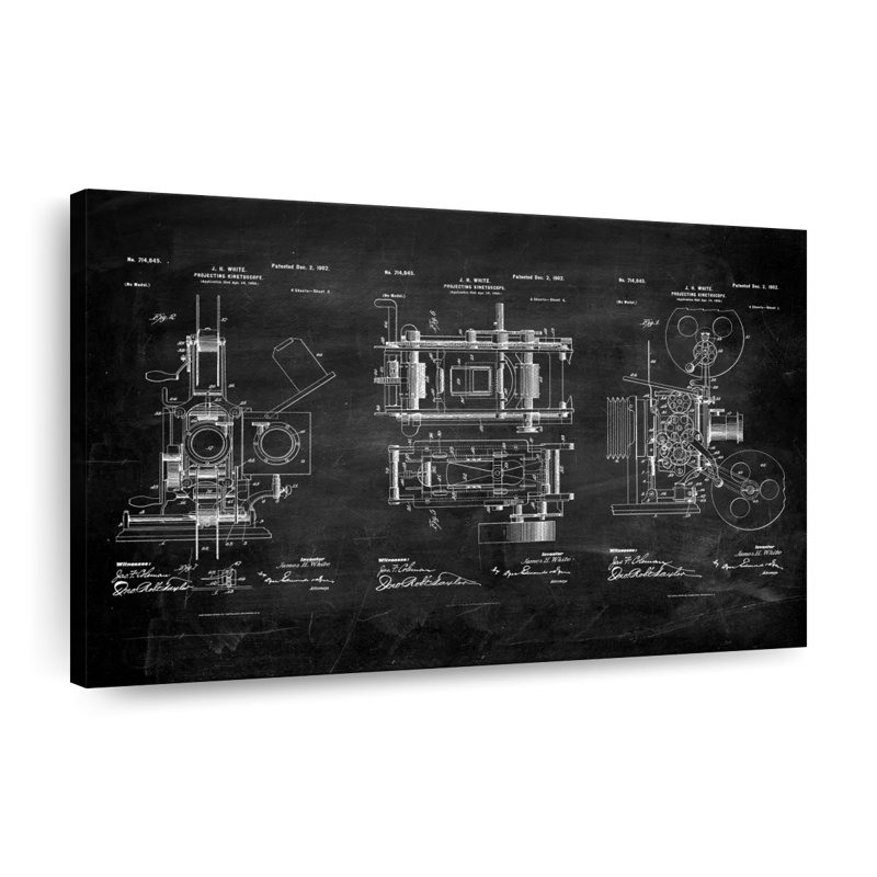 Projecting Kinetoscope 1902 brevet sur toile, H 24 po x l 36 po x P 1,25 po