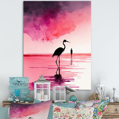«Siems WaterColor Silhouette of Pink and Black Flamingo III», reproduction sur toile