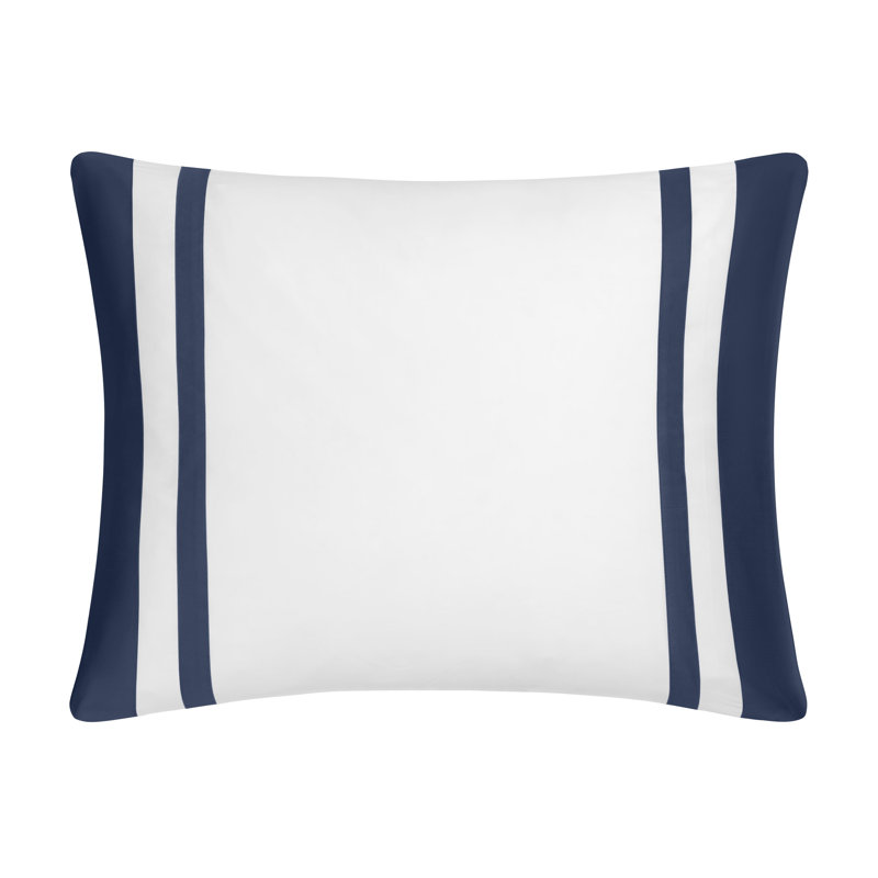 Savoy Sham, Euro, White/Navy Blue