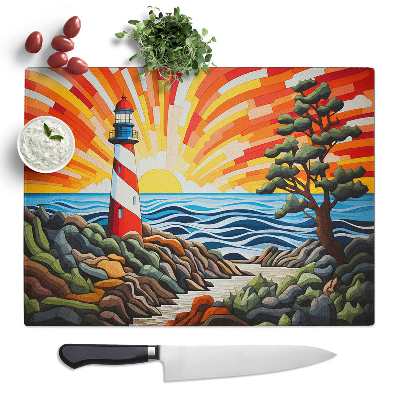 Lighthouse Op Art  Glass Chopping Board