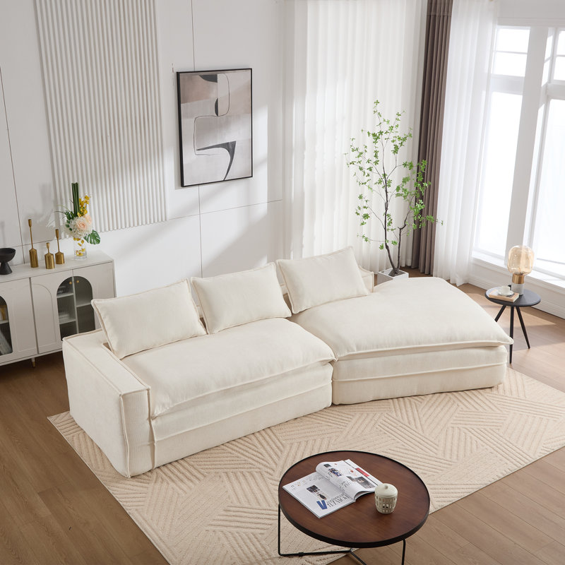 Dayja Boneless Curved Upholstered Sectional Sofa with Chaise & Deep Seats, White Fabric