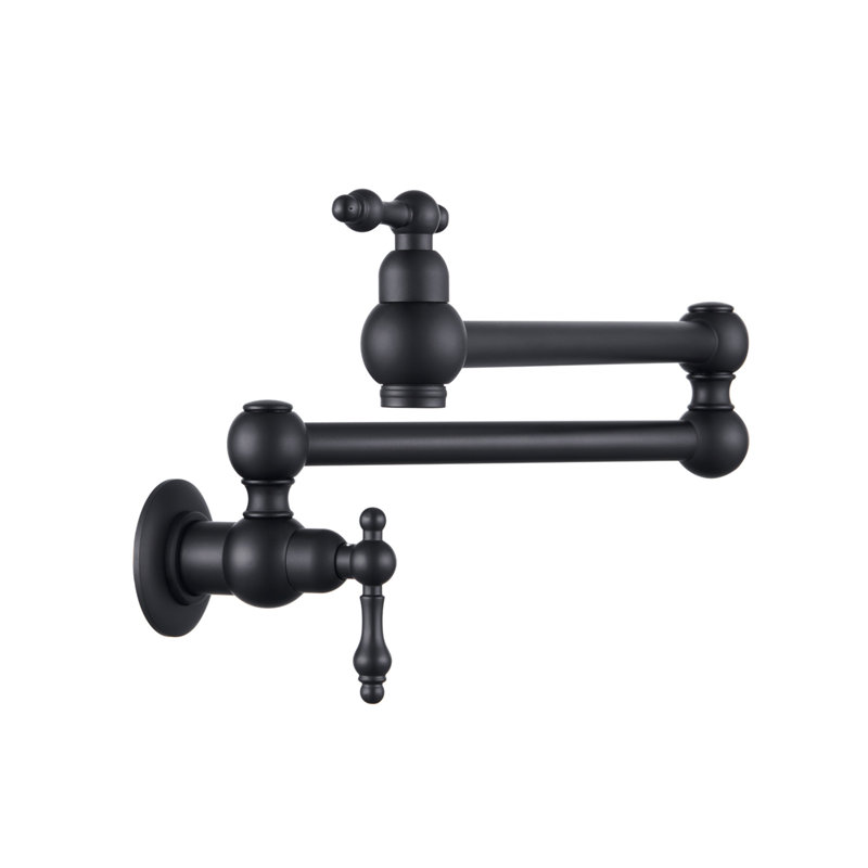 Wall Mount Folding Kitchen Pot Filler Faucet, Matte Black