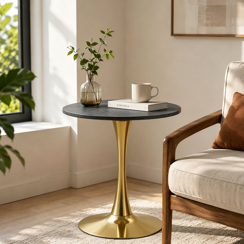 Small Round Dining Table kitchen Table Bistro Table Cocktail Table Tulip Table Pub Table Pedestal Table, Black/Gold