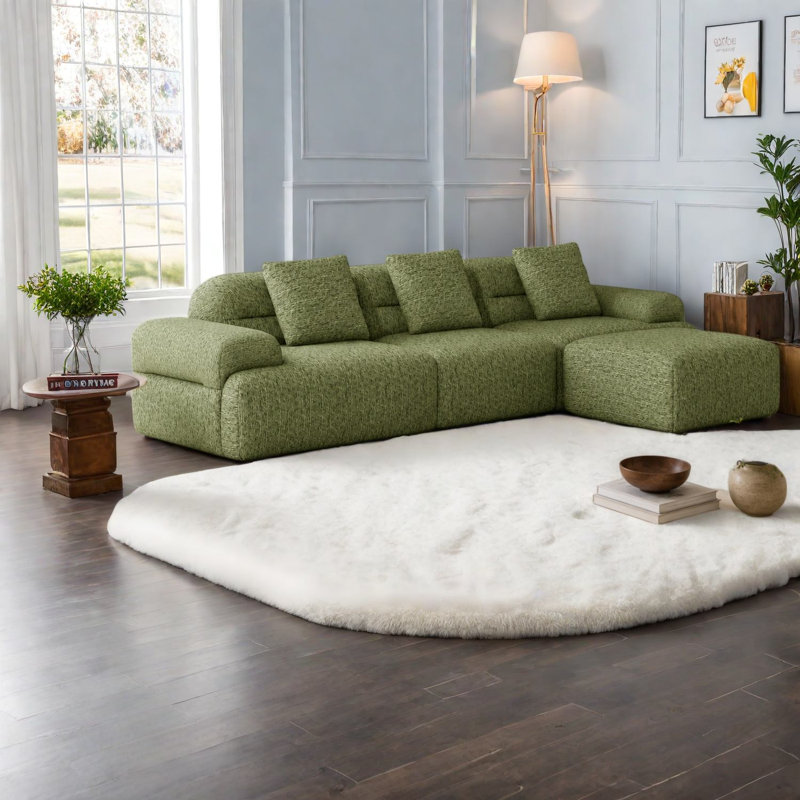 Canapé d'angle moderne à compression, canapé en velours côtelé vert noirâtre en forme de L pour la maison, Green