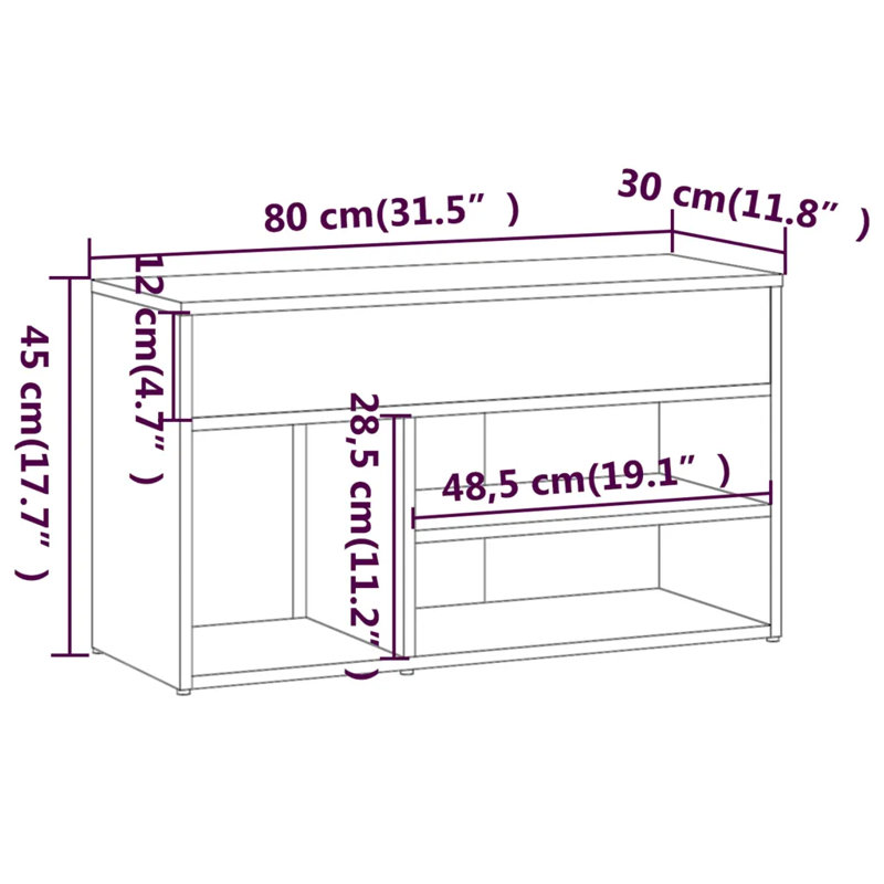 5 Pair Shoe Storage Bench, Grey Sonoma