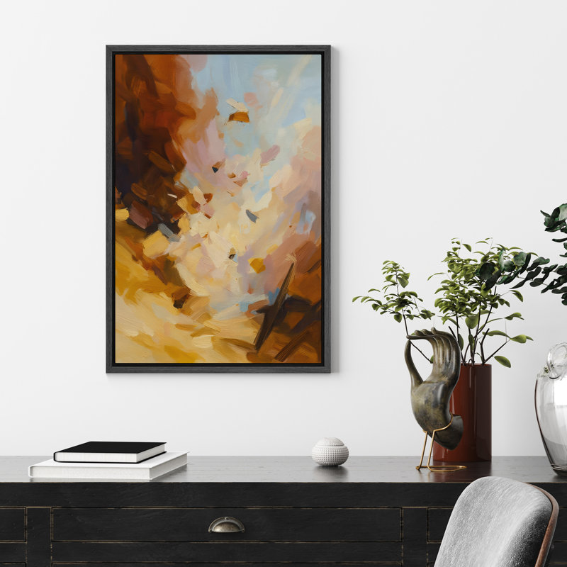 Art mural encadré, impression abstraite brune et bleue pour le décor du salon, Noir, H 24 po x l 16 po, Cadre flottant