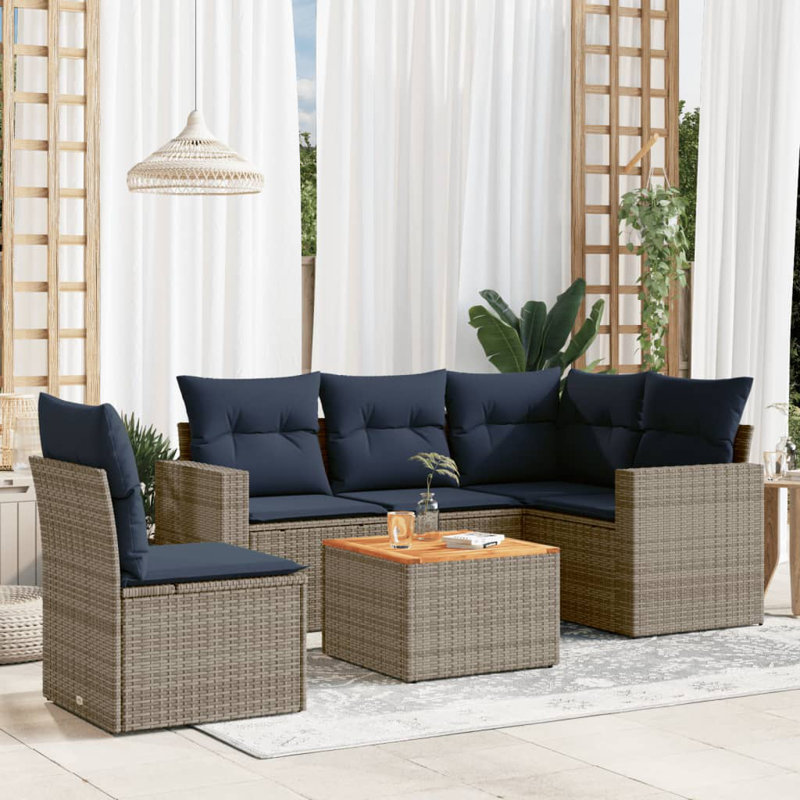 Ensemble de canapé de patio 6 pièces avec coussins pour l'extérieur, Coussin bleu marine / structure grise