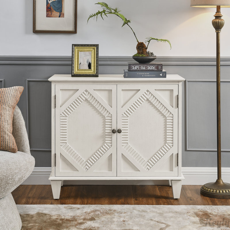 Buffet rétro 33,6 "en bois avec rangement, Blanc antique